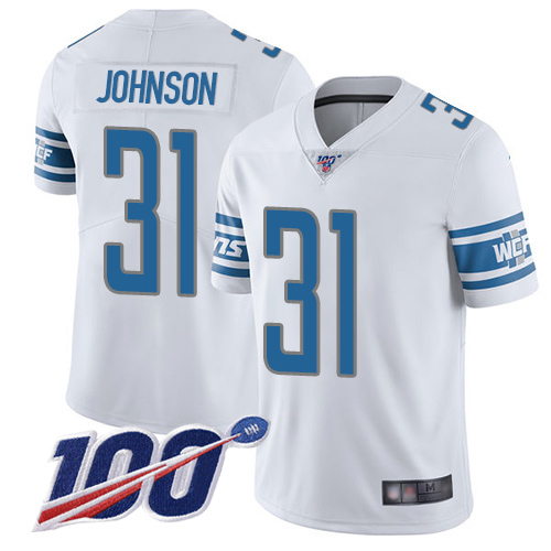 Detroit Lions Limited White Youth Ty Johnson Road Jersey NFL Football #31 100th Season Vapor Untouchable->youth nfl jersey->Youth Jersey